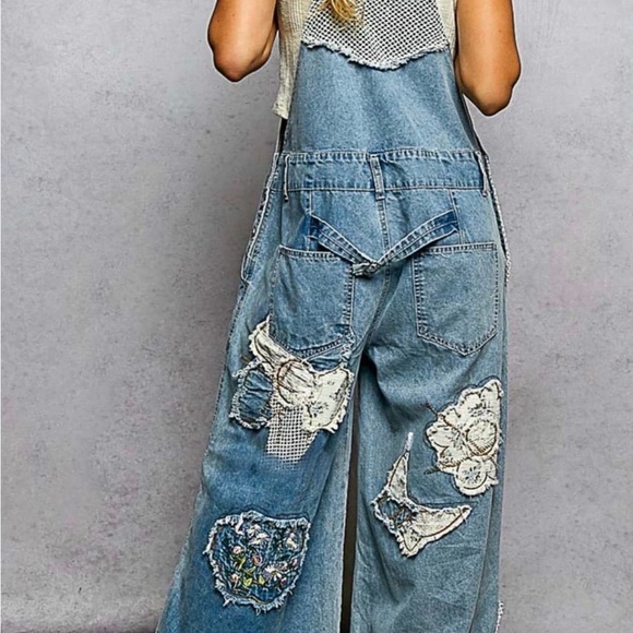 POL NWT Wide-Leg Alice Patchwork Overalls Size Large - Picture 5 of 8